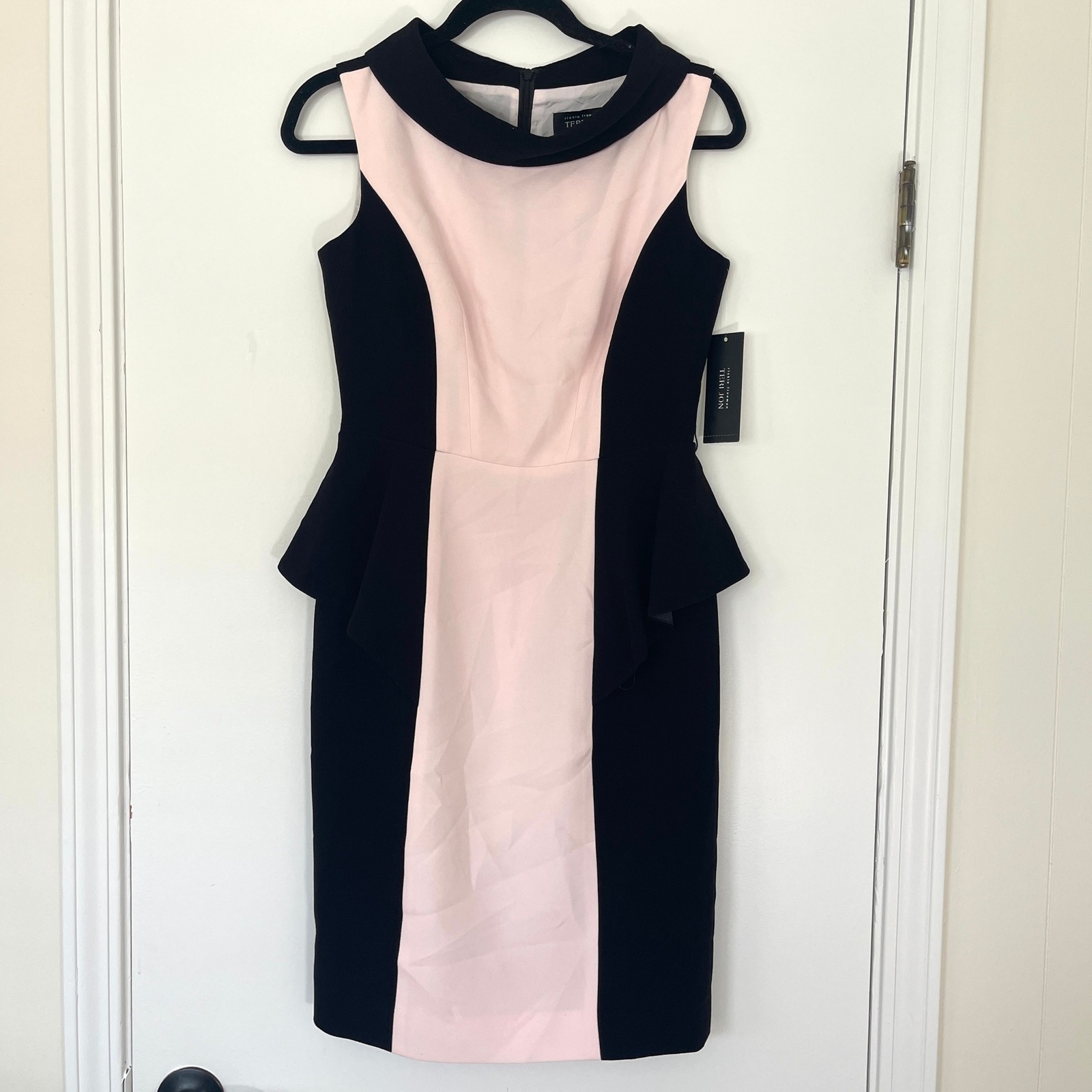 Nwt Teri Jon Rickie Freeman Dress Peplum Sheath Sleeveless Black Pink Size 4